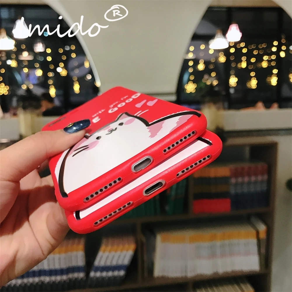 Милый Кот с рисунком красный принт чехол для iPhone X XS MAX XR задняя крышка защита