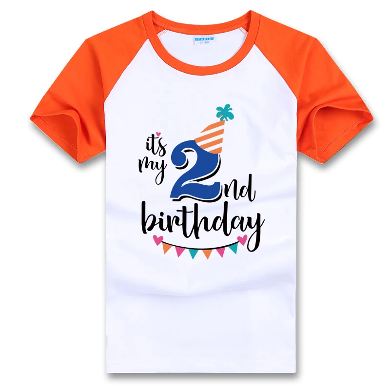 Orange-02 Детская футболка с надписью «Happy Birthday» для мальчиков, праздничная одежда с короткими рукавами для детей 1, 2, 3, 4, 5, 6, 7, 8 От 9 до 10 лет - Цвет: Orange-02