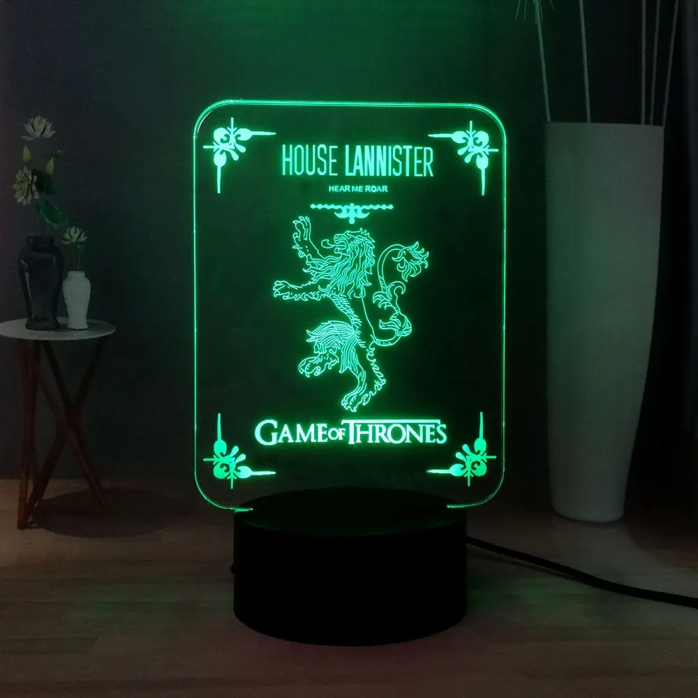 Бесплатная доставка светодиодный 3D оптический ночное освещение в доме LANNISTER Игра