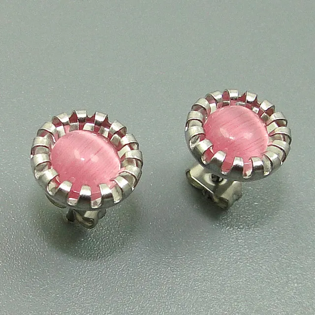 pink stone DICAYLUN серьги-гвоздики из нержавеющей стали Кошачий глаз зеленый синий белый опал серьги хирургическая сталь круглые ювелирные изделия Модные женские подарки - Окраска металла: pink stone
