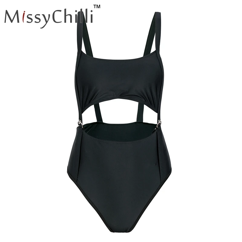 MissyChilli, сексуальное черное боди с поясом, цельные костюмы, пуш-ап, укороченный комбинезон, женский купальник с высоким вырезом, лето