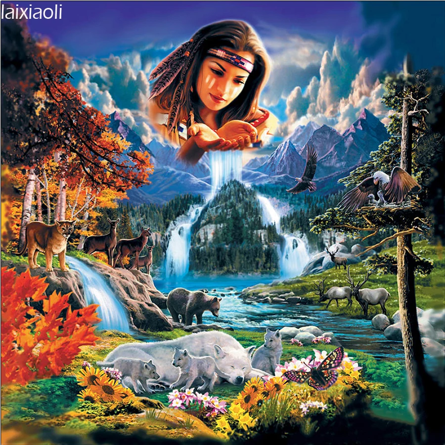 Алмазная 5d-картина сделай сам индейский водопад полноразмерная