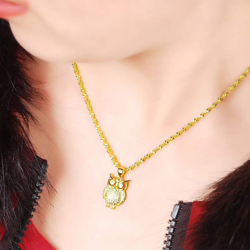 24k золото GP сова кулон с цепью ожерелья модные женские ювелирные изделия высокое