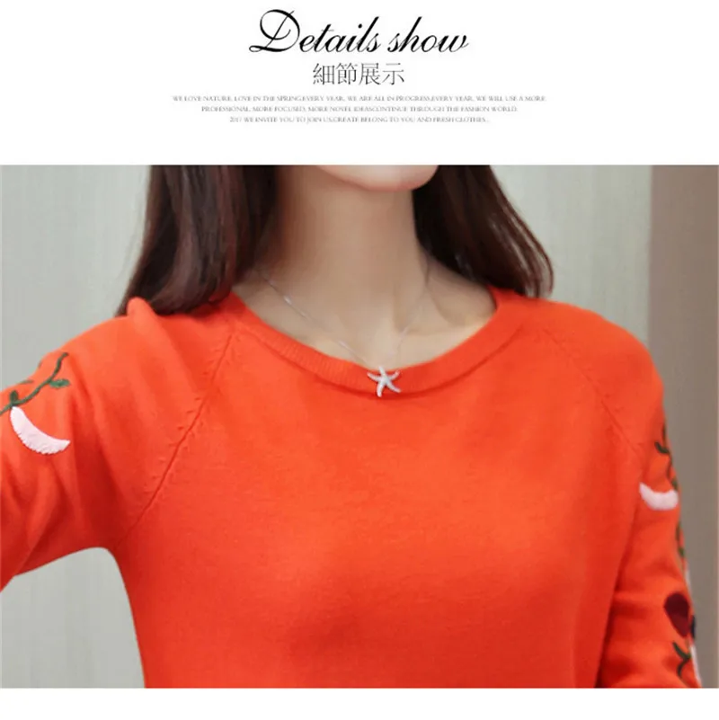 New Fashion 2019 Women Autumn Spring Embroidery Flower Sweater Pullovers Casual Warm Female Knitted Sweaters Pullover Lady | Женская