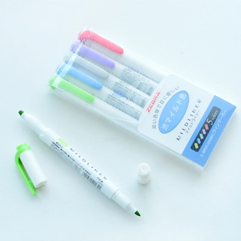 Японский канцелярский маркер Zebra MildLiner двусторонний круглый носок/скошенный 3/5
