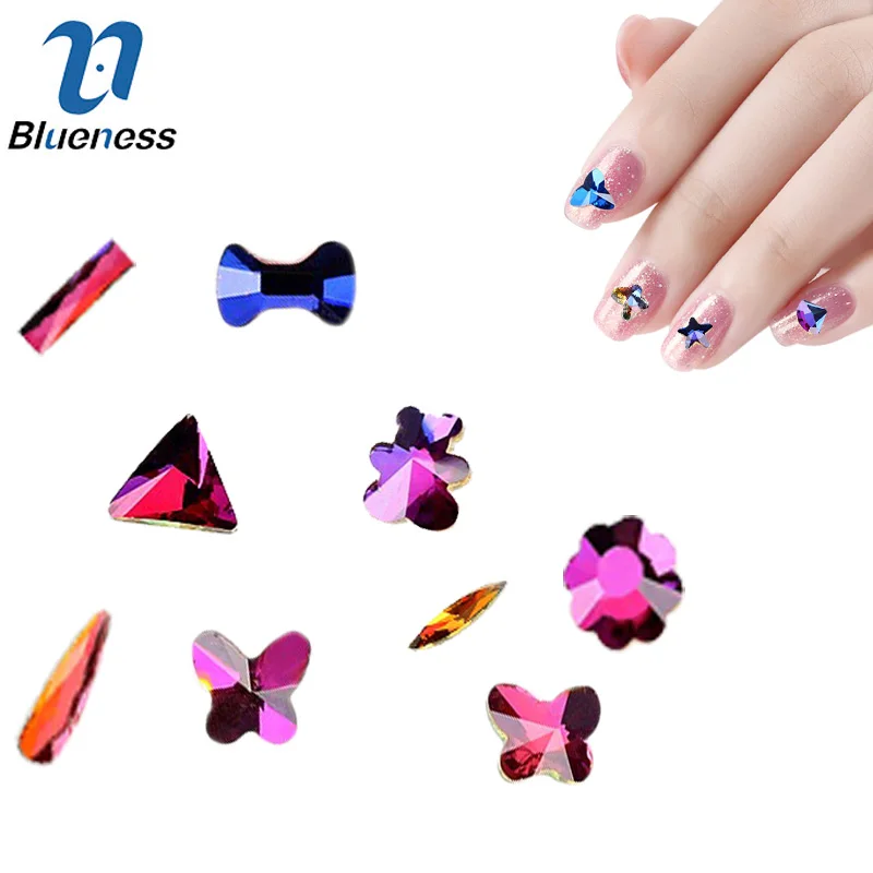 Blueness стразы для ногтей на ногти 10 шт./упак. плоской формы стекла пламени цветные