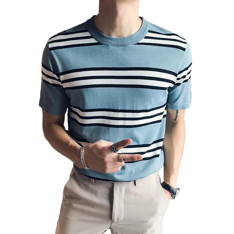 Мода 2019 Лето полосатая футболка мужская брендовая Новая Тонкий прилегающий