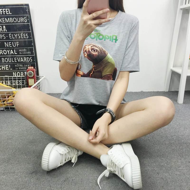 2016 Новый Мультфильм Милые Женщины Печати Летние Тройники Прекрасный Животных