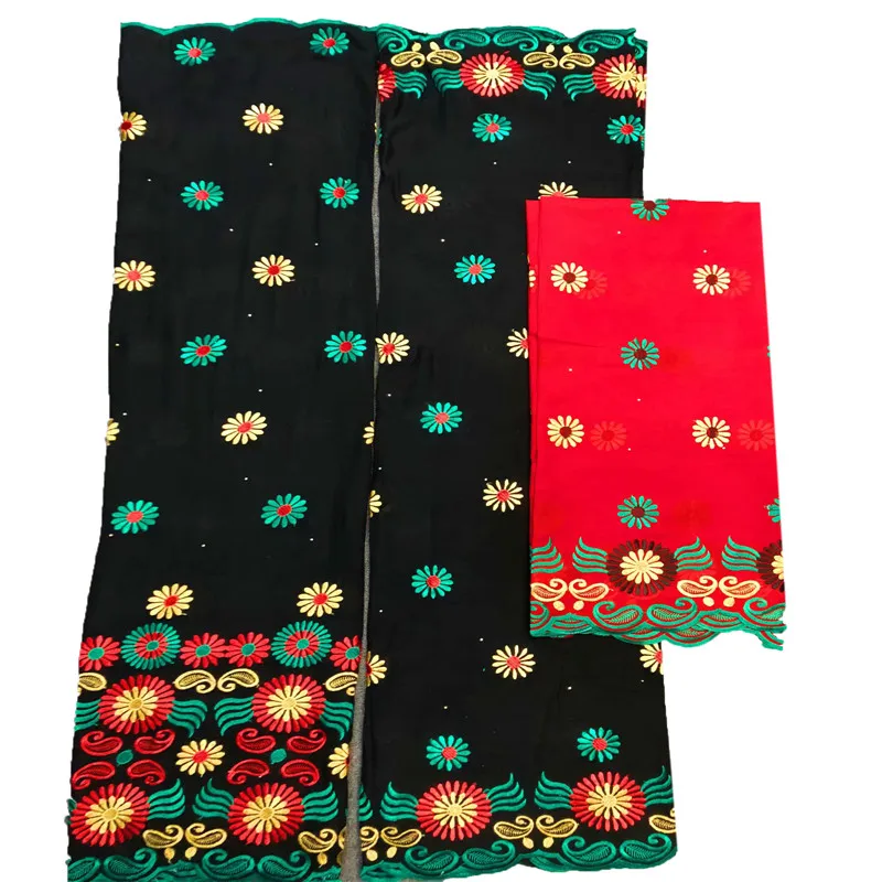 Черный 5 + 2 ярд Базен Riche Getzner 2018 Высококачественная африканская кружевная ткань с