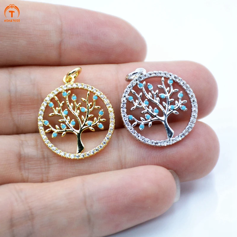 

ASA&TESS TREE of life Charm Pendant CZ Micro Pave Tree of Life Charm Gold/ Sil-ver Tree Of life Pendant turquoises Tree Charm