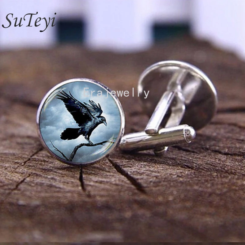 SUTEYI запонки Орел на дереве для мужских художественных принтов стеклянные