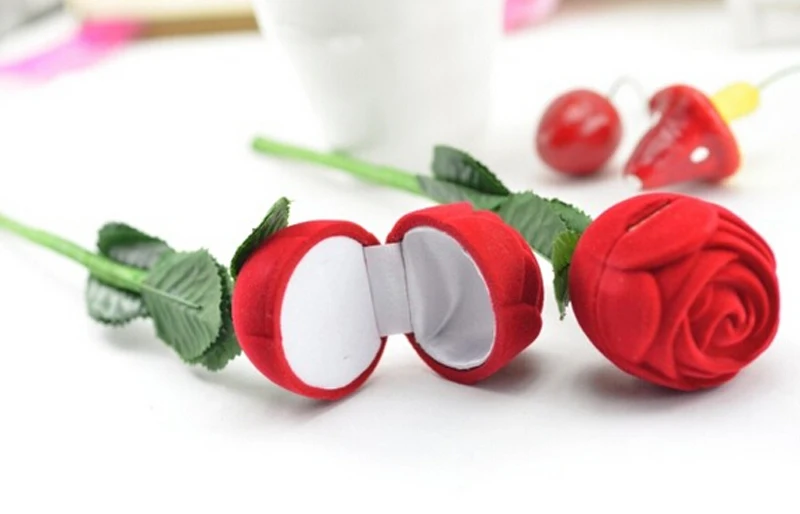 

Free Shipping 1pc Organizer Red Rose Engagement Wedding Ring Earrings Keepsake Pendants Jewelry Gift Box Case Container