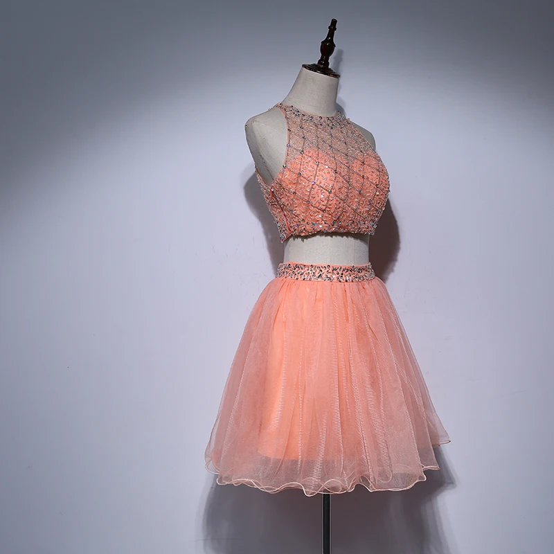 Короткие платья для выпускного вечера из двух частей 2017 с кристаллами бисером