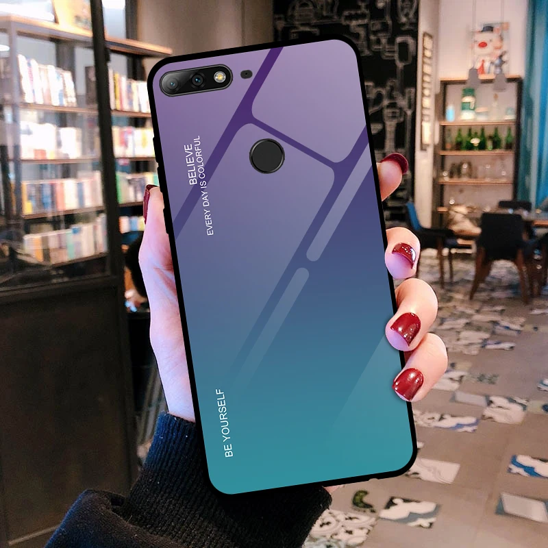 03 Роскошный градиентный чехол из закаленного стекла для huawei Y6 Y7 Prime ATU-L31 ATU-L42 LDN-L21 LDN-LX3 чехол для телефона защитный чехол - Цвет: 03