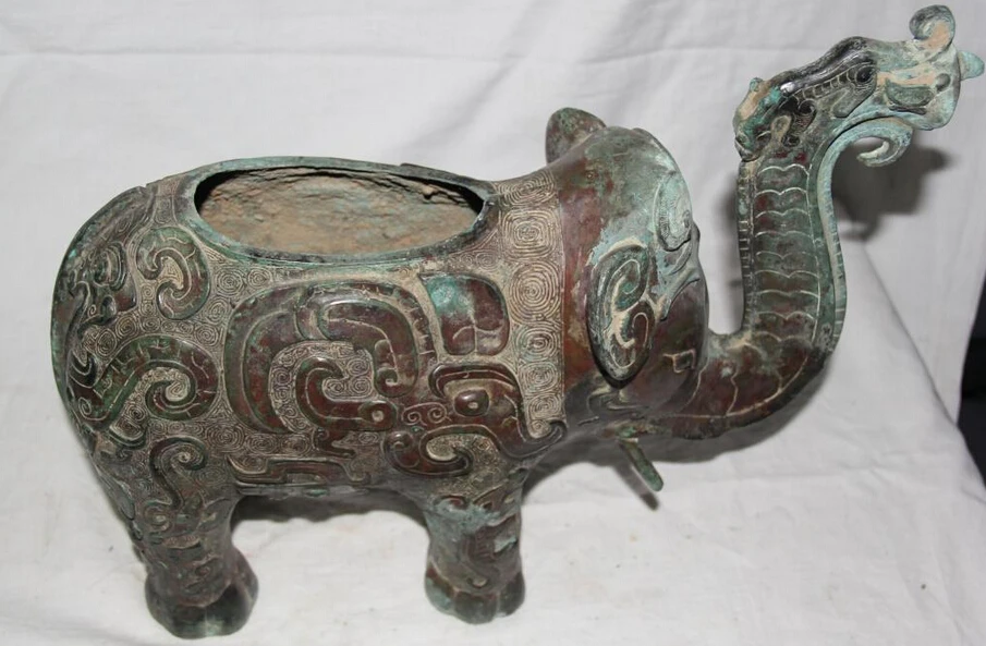 song voge gem S1891 16 Archaic Chinese Dynasty Bronze Palace Nobleman Using 2 Elephant Zun Statue | Дом и сад