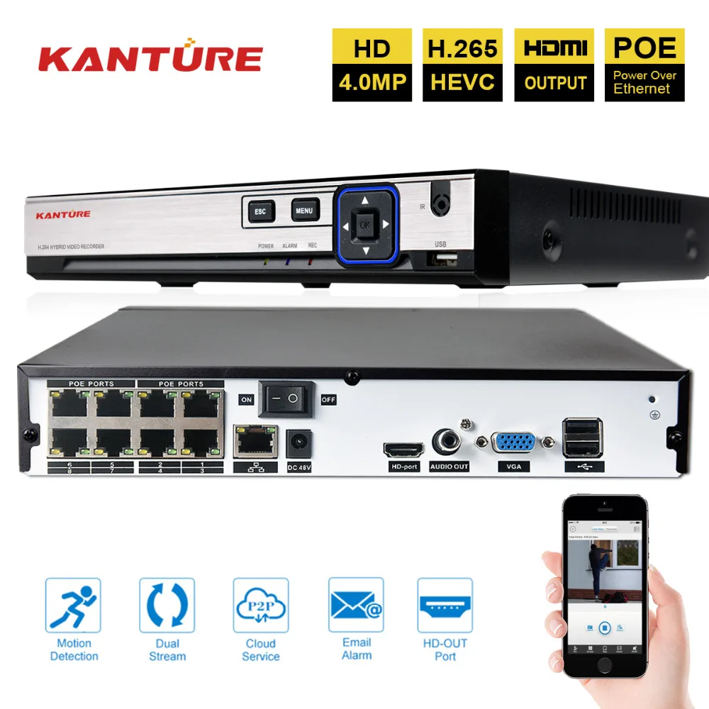 KANTURE H.265 + 8Ch 4MP POE NVR рекордер 4CH 5MP система видеонаблюдения 48В CCTV Набор для
