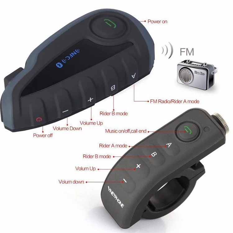 2pcs Vnetphone V8 Motorcycle Helmet Intercom NFC Remote Control Bluetooth Interphone Headset 5 Rider 1200M Full duplex talking | Автомобили