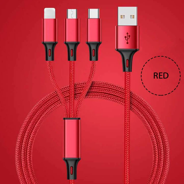 3 в 1 Micro usb-зарядное устройство кабель для зарядки данных для Xiaomi samsung Galaxy A3 A5 A7 A8 A8+ A9 Usb C Usbc кабель type-C - Цвет: Red