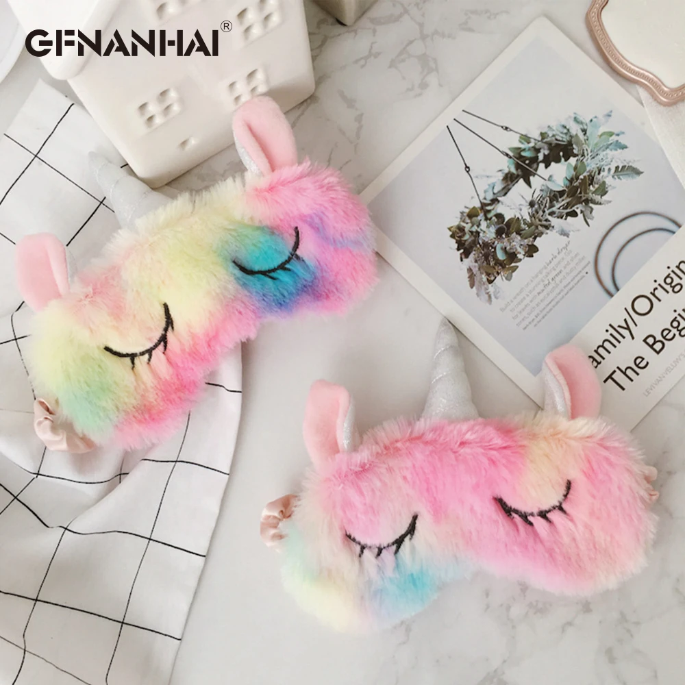 

1pc Unicorn Eye Mask Cartoon Sleeping Mask Plush Eye Shade Cover Blindfold Eyeshade Suitable For Travel Home Gift
