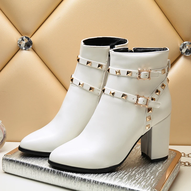 Зимние женские ботильоны 2016 модные винтажные средний каблук весенние осенние