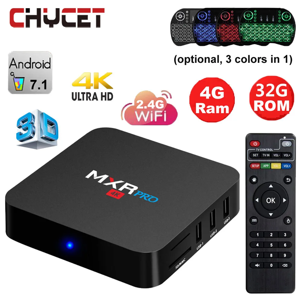 MXR PRO ТВ приставка Android 7 1 4 ГБ 32 RK3228 четырехъядерный HDMI USB 3 0 3D wifi Смарт 4K медиаплеер