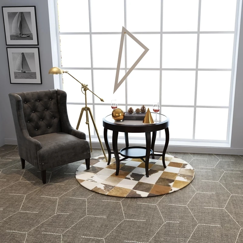 Роскошный круглый ковер из воловьей кожи со швами современный натуральный