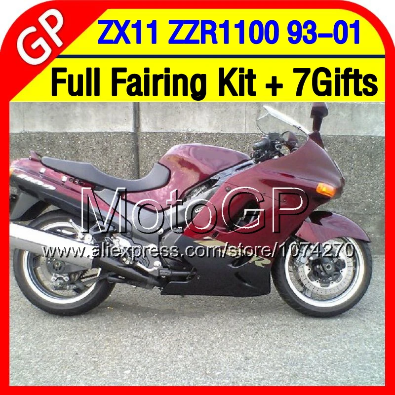 7 подарки Для KAWASAKI NINJA ZX11 93 01 Темно красный черный 36P59 ZX11R ZZR 1100 94 95 96 97 98 99 00 Глянцевый