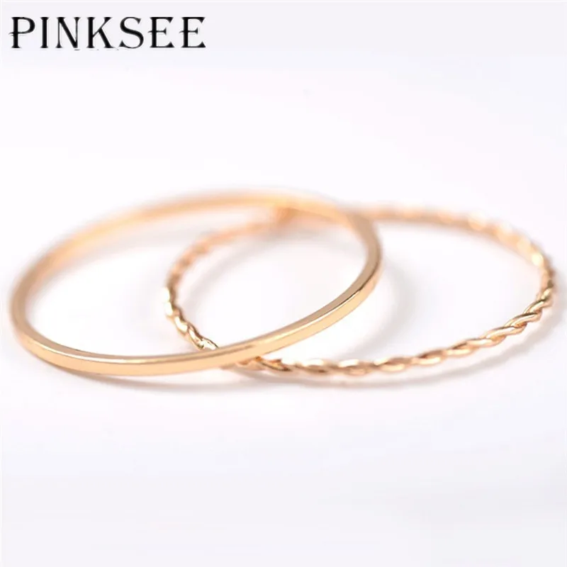 

PINKSEE 2pcs/set Trendy Elegant Charm Mini Gold Finger Ring for Women Girl Party Wedding Knuckles Ring Jewelry Gift
