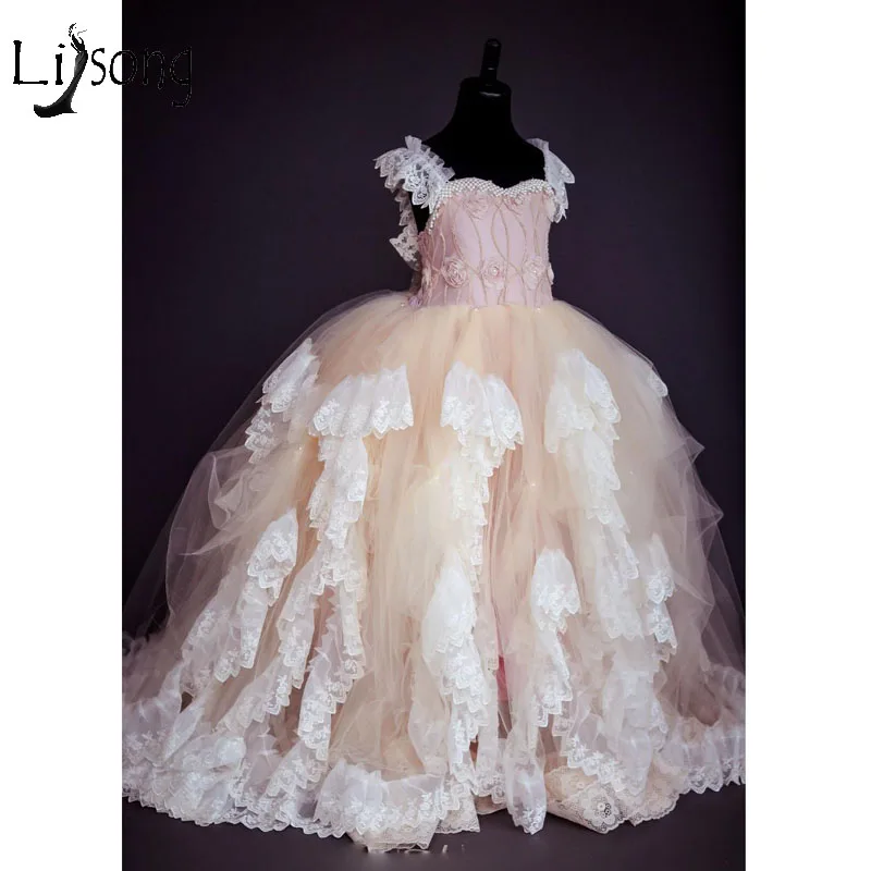 

Милые платья-пачка цвета шампань для девочек с цветами, пушистые Бальные платья с бусинами, Детские платья для причастия с 3D цветами, пышные ...