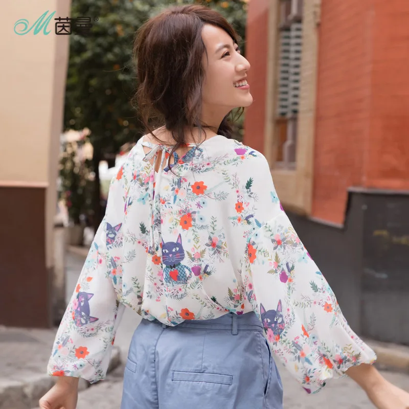 INMAN летняя шифоновая блузка свободного кроя с принтом спереди и сзади|chiffon