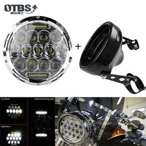 OTBS 7 дюймов аксессуары для мотоциклов фары 7 дюймов светодиодные фары Корпус кронштейн для Harley Chopper Кафе Racer Bobber curiers - Цвет: 75W Halo light Silve