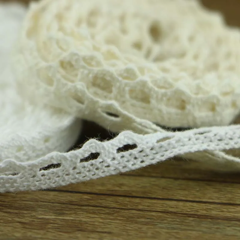 Вязаная хлопковая кружевная лента бежевого и белого цвета 5 ярдов/штука сделай
