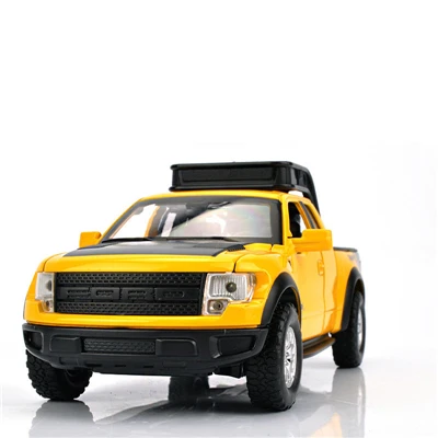 yellow 1:32 Ford Raptors F150, модель автомобиля из сплава, игрушка с оттягиванием, флеш и музыка, литье под давлением, металлический пикап, модель, классический американский автомобиль для мальчиков - Цвет: yellow