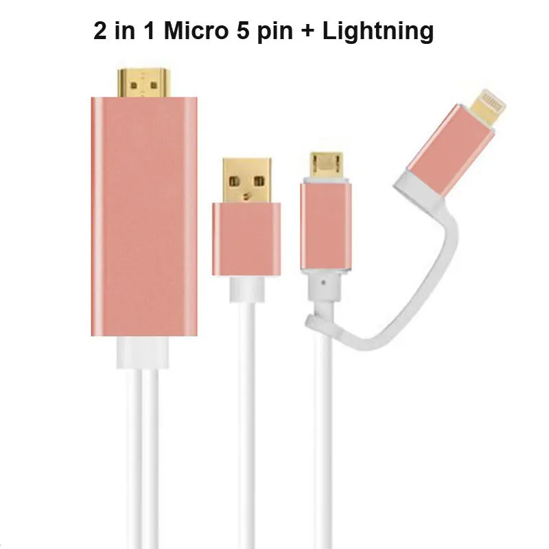 3 в 1 для MHL HDMI кабель для samsung A7 J5/для iPhone X 8 7 6 6 Plus huawei Micro USB к HDMI кабель адаптер HD ТВ разъем - Цвет: 2 in 1 Rose Gold