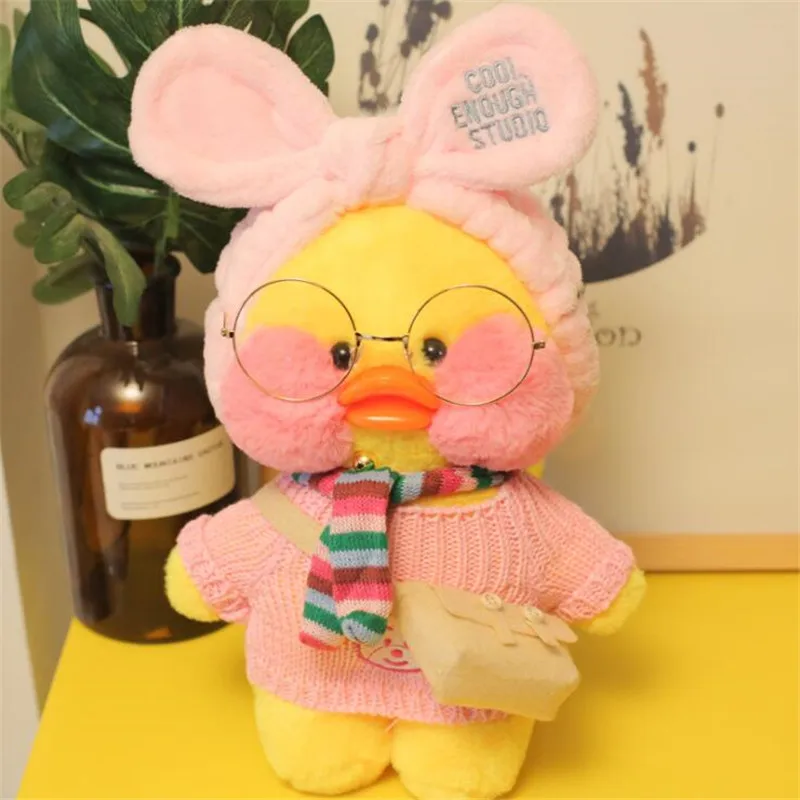 Striped Scarf Duck Гиалуроновая кислота утка плюшевая игрушка для девочки Lalavanfan кафе Мими маленькая Желтая утка DIY свитер шляпа кукла подарок подруге - Цвет: Striped Scarf Duck