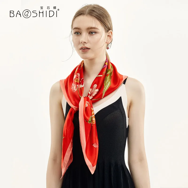 [BAOSHIDI] Новое поступление атласный шелковый шарф 90*90 квадратный Женский, роскошный брендовый дизайн, элегантный женский хиджаб шарф