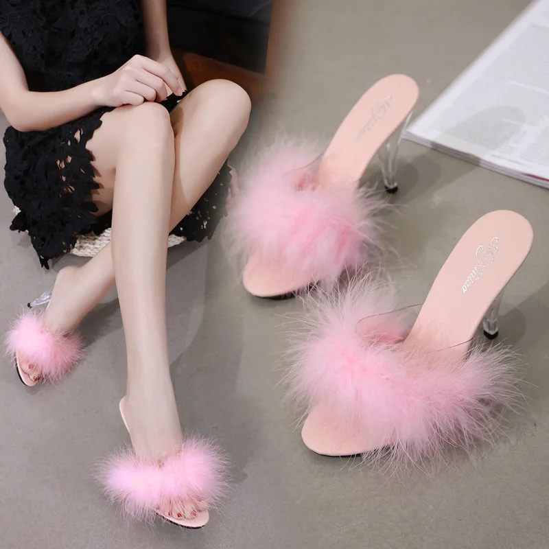 

5 Colors Shoes Woman Slipper 2019 Transparent Crystal Heels 7-10cm Wedding Shoe Sandals Sexy Big Yards Interest Female Slipper