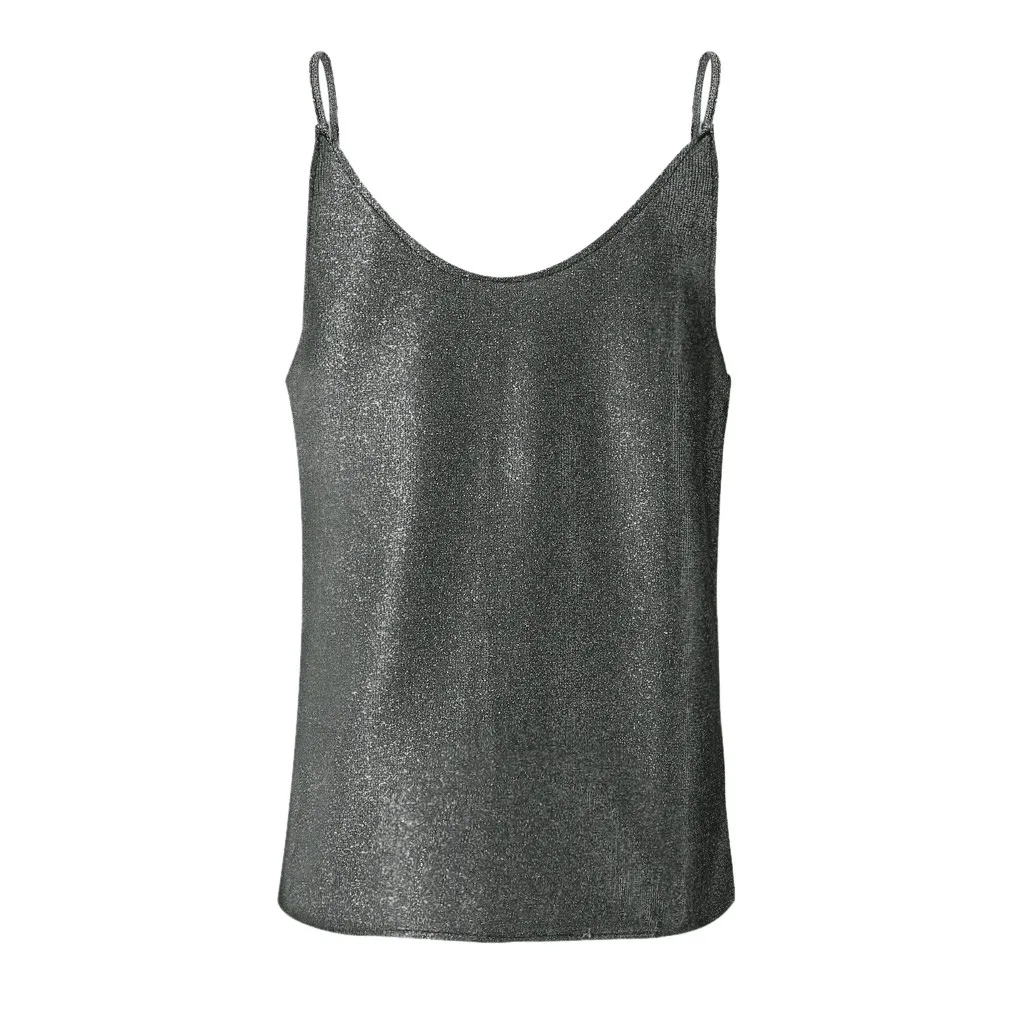 Женский блестящий топ на бретелях с бретельками Camisetas Mujer Tirantes женский