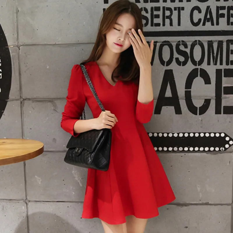 Little Black Dresses Hot Women Fashion Cute Sweet Girls Fall Winter Basic Dress Elegant Office Lady V Neck 191 | Женская одежда