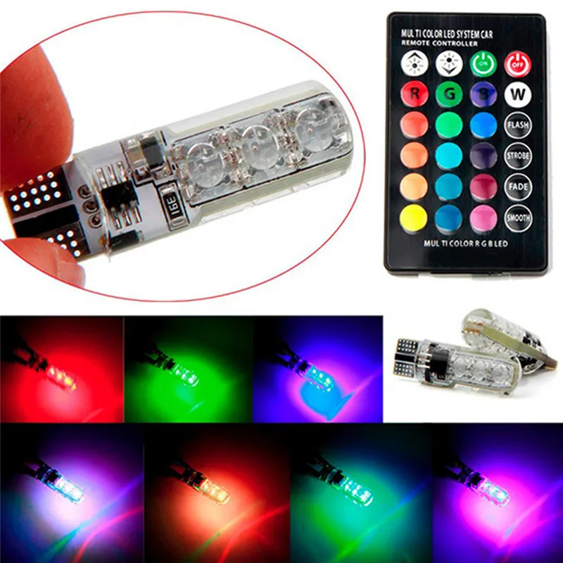 2 шт. RGB T10 стробоскопическая вспышка Автомобильные светодиодные разноцветные
