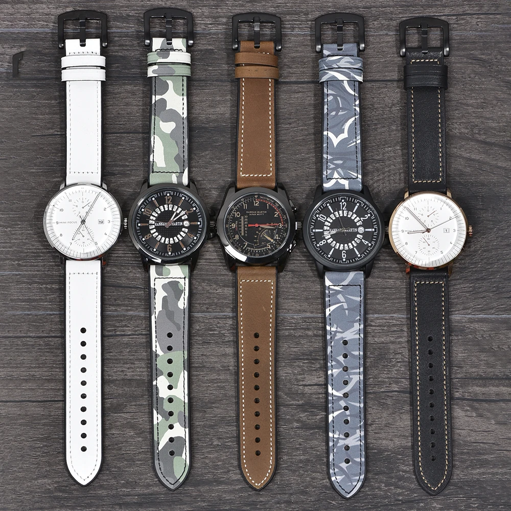 BEAFIRY 20mm 22mm Genuine Leather+Silicone Rubber Watch Band Straps For Men Women Quick Release Spring Bar Watchbands Waterproof