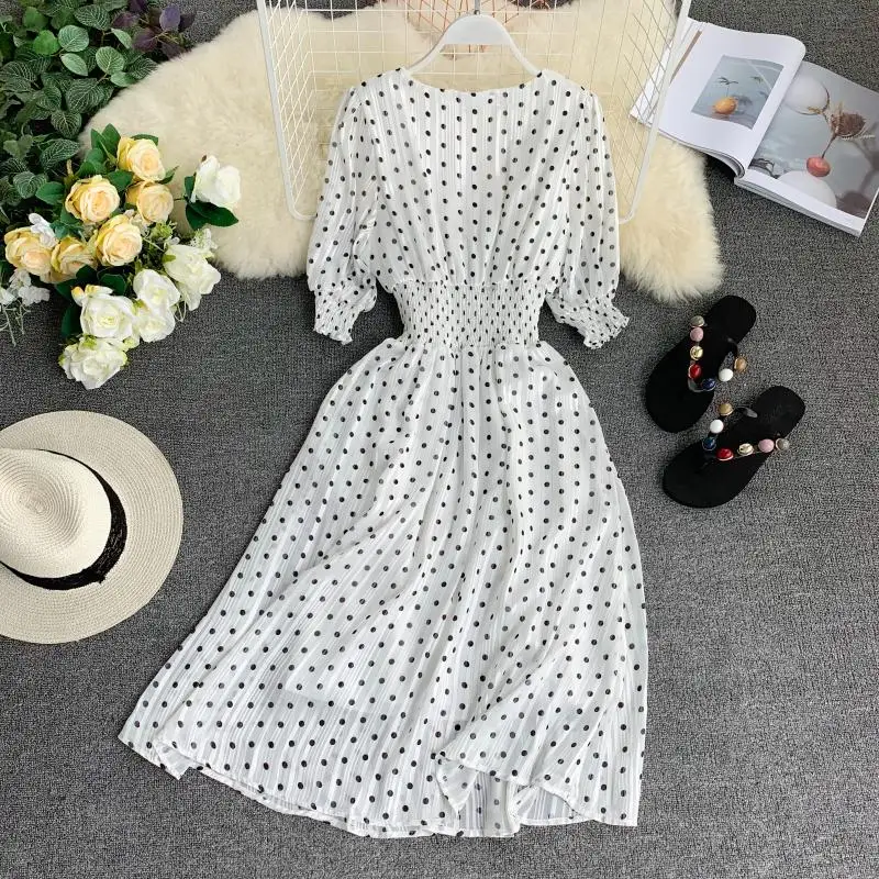 2019 новые модные женские платья французская ниша Ретро dot platycodon женское платье с v