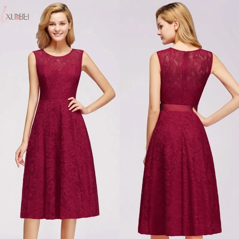 

2019 Sexy Burgundy Lace Short robe Cocktail Party Dresses Plus Size a line Sleeveless robe de cocktail