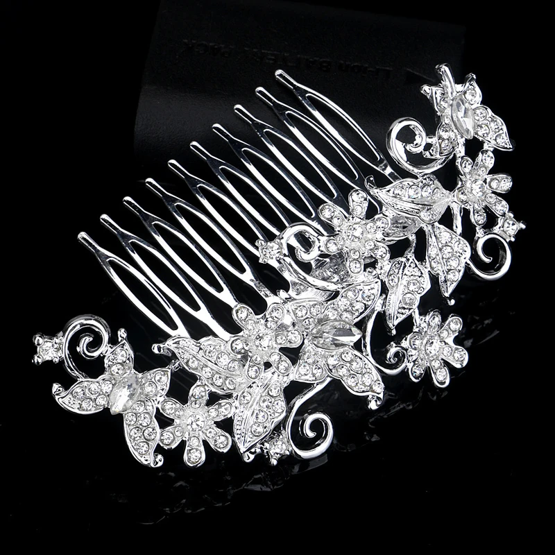 Handmade Silver Color Vintage Bridal Leaf Butterfly Prom Hair Comb Hairpin Wedding Accessories Crystal Headpiece For Women | Украшения и