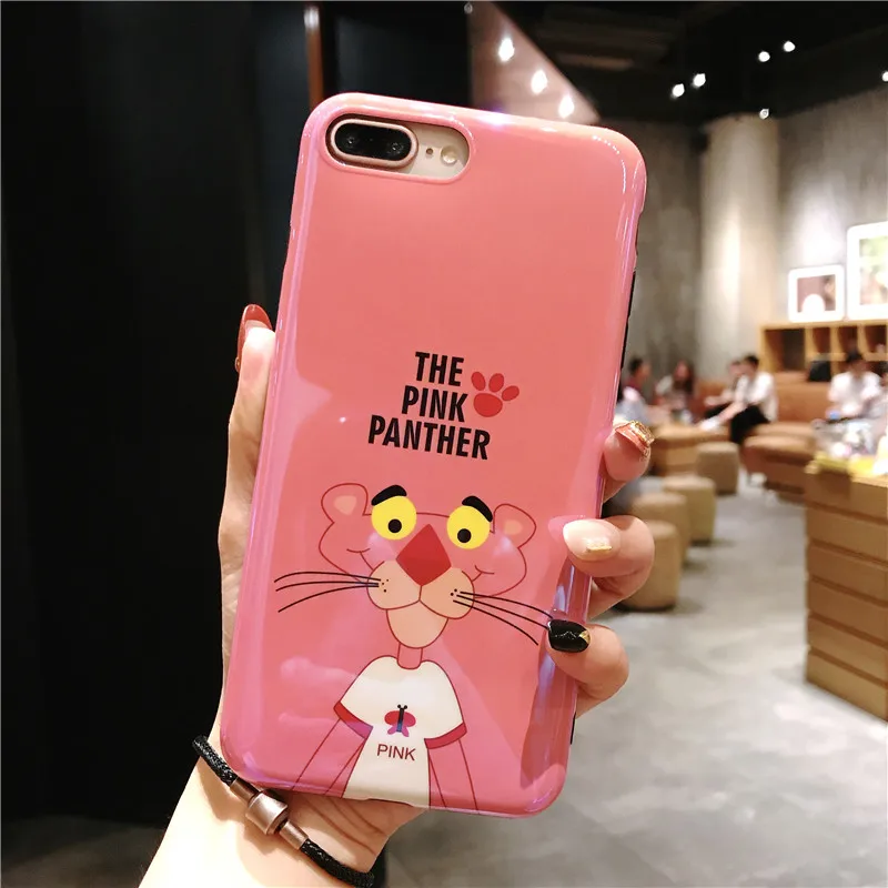 only case Для iphone XR Розовая пантера чехол, Blue Ray милая мягкая задняя крышка для телефона для iphone XS Max X 8plus 678 7P 6P чехол+ игрушка+ ремень - Цвет: only case