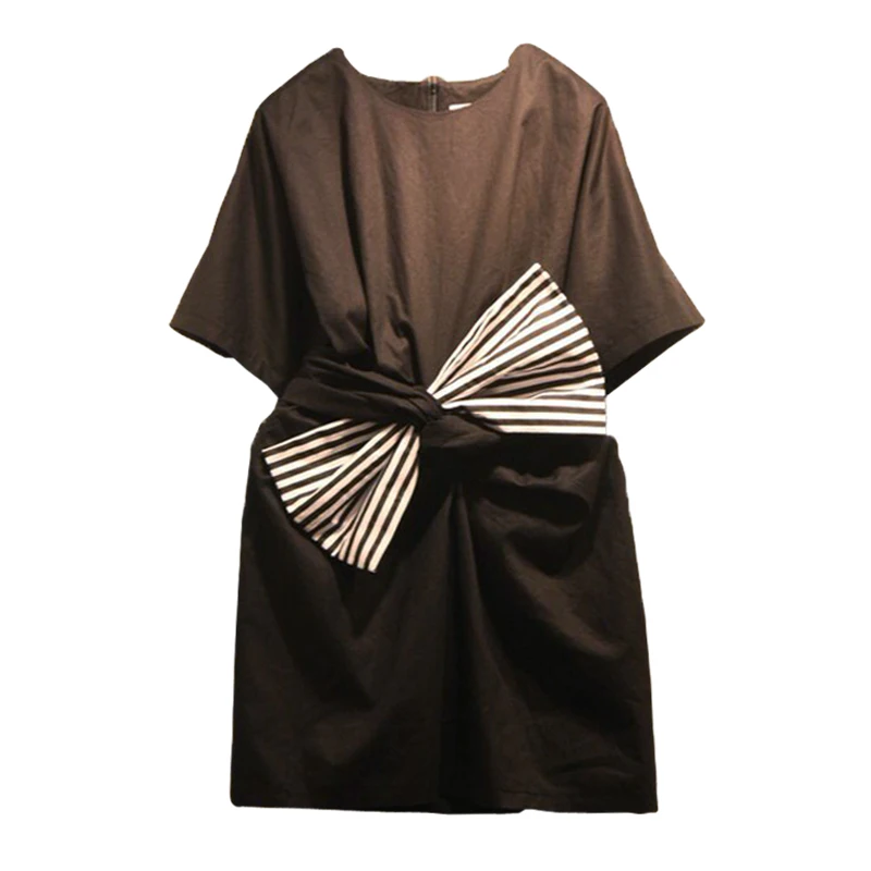 Корейский сплошной свободные женское платье Декоративные с полосатой Луки 2018