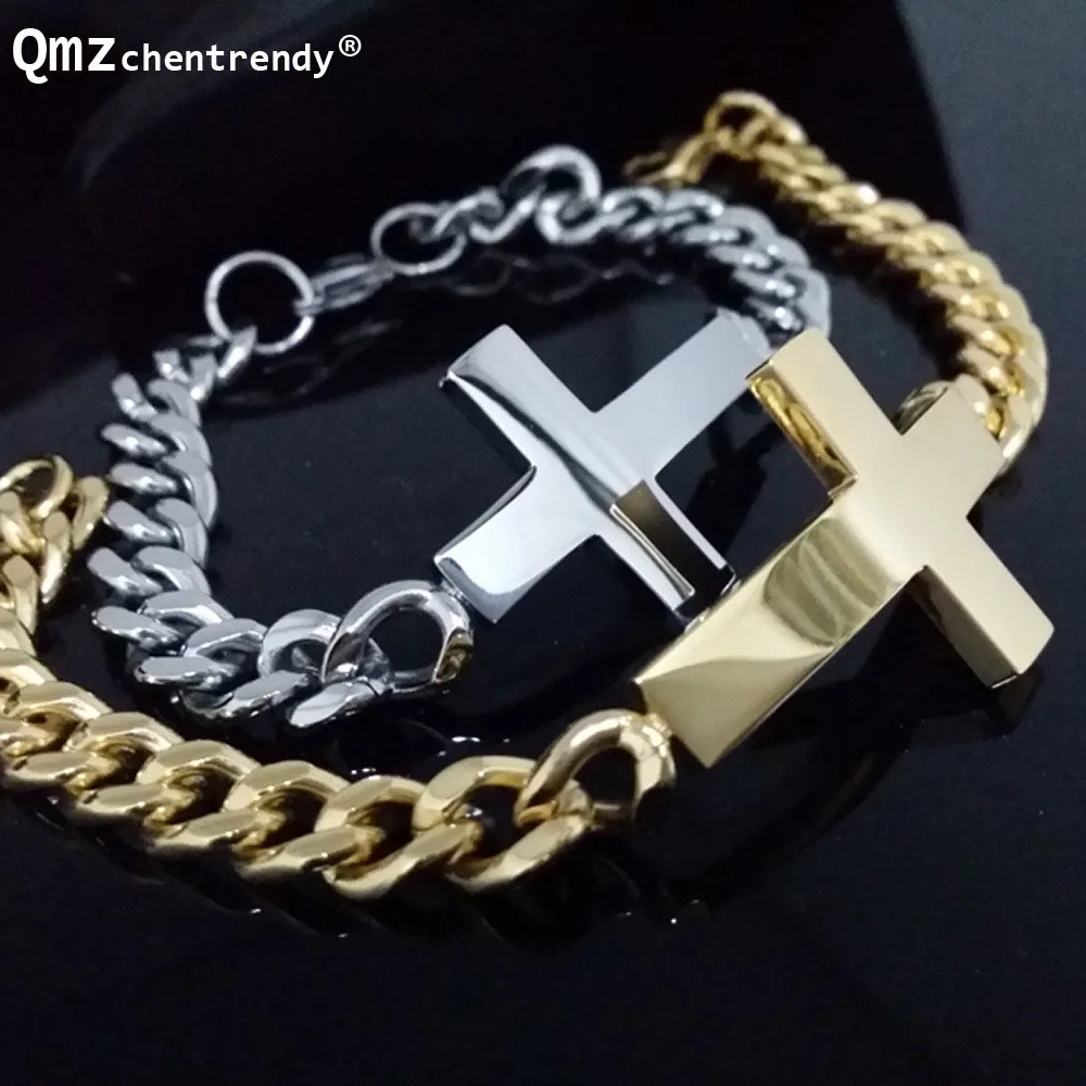 Браслет из нержавеющей стали позолоченный посеребренный с кубинской цепочкой