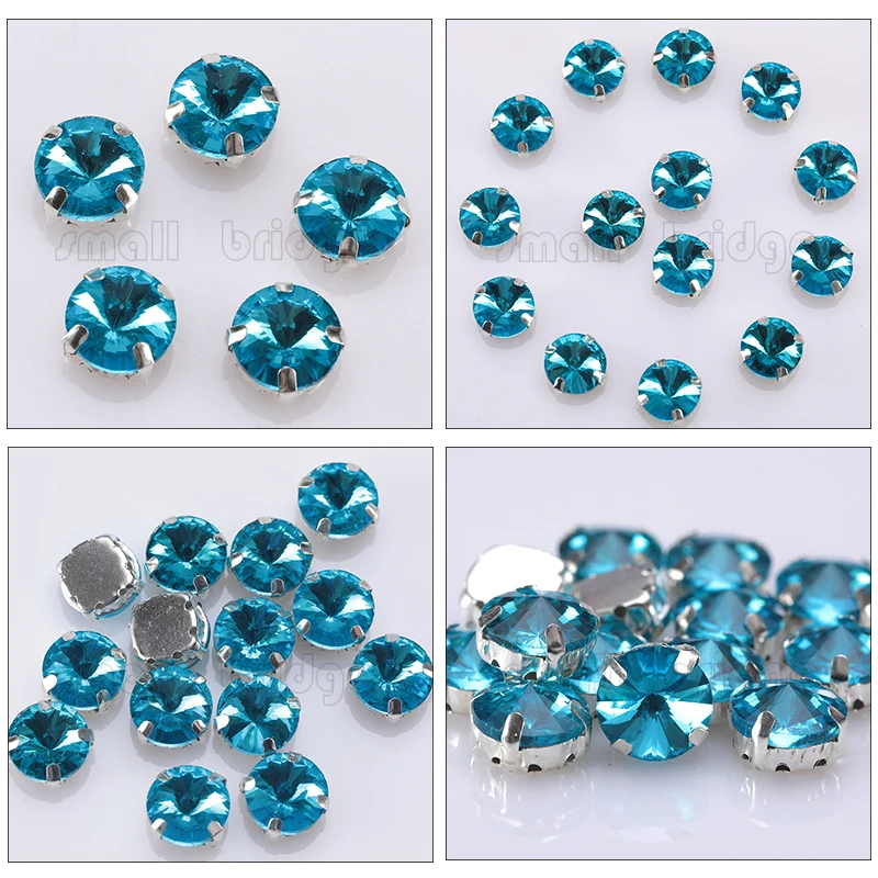 Glitter Round Crystal Sewing Rhinestones Glass Stones For Clothes Decoration Loose Flatback Rhinestones With Claw 10PCS S062