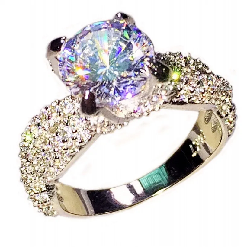 Винтажное 14KT белое золото заполненное проложить Установка 5A CZ Дракон коготь 3CT
