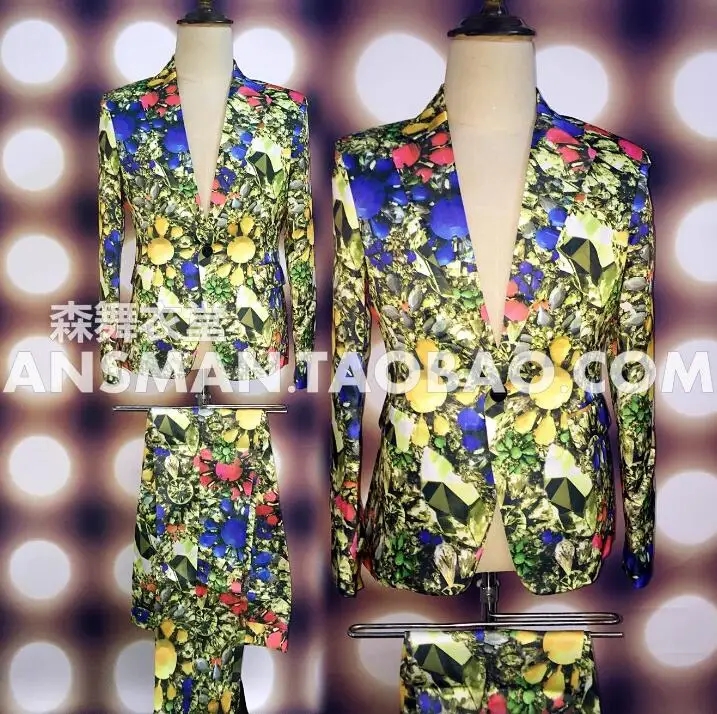 

Male Singer DJ Nightclub Guest Quan Zhilong GD With The Same Paragraph Baroque 3D Gem Suit Suit Costume Suit S-2XL